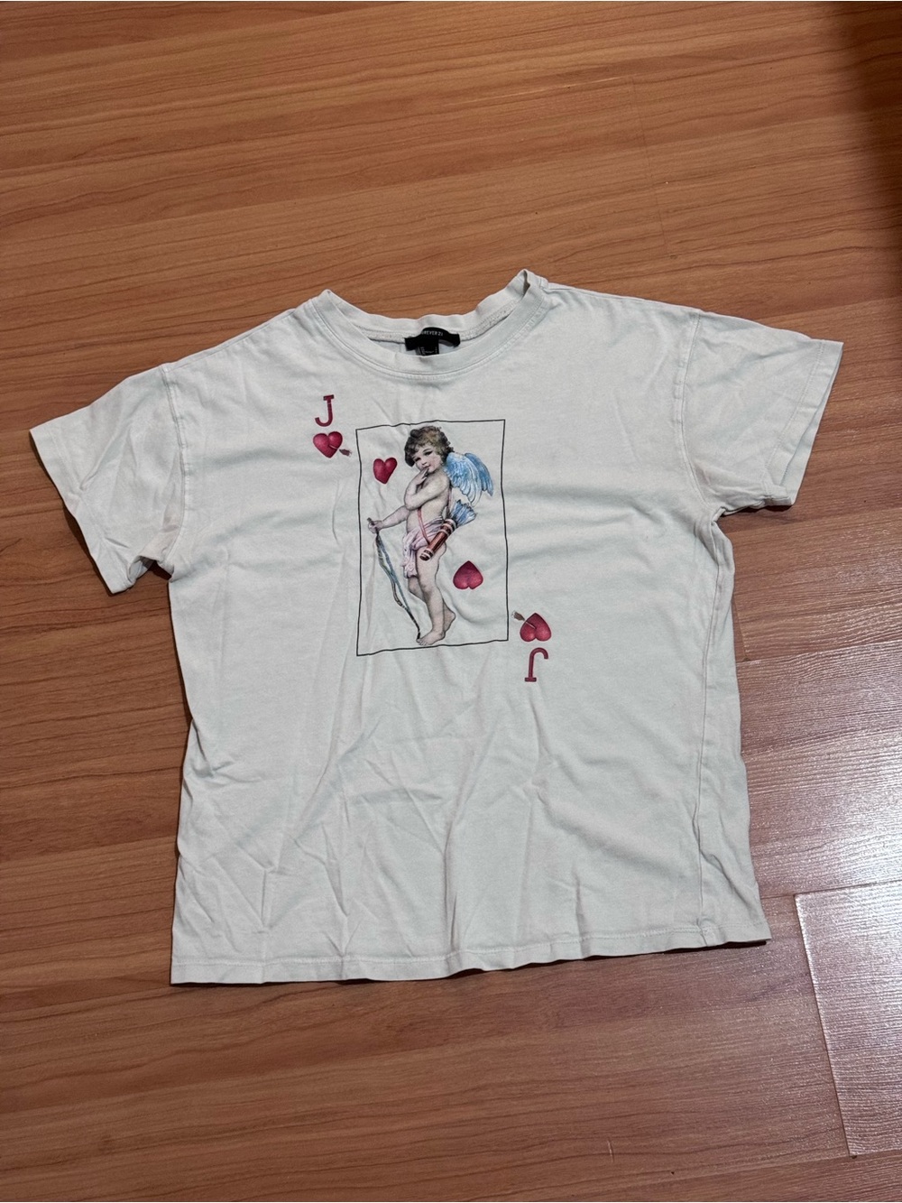 Forever 21 Cupid Playing Card Graphic Tee Dont Play With My Heart Size S